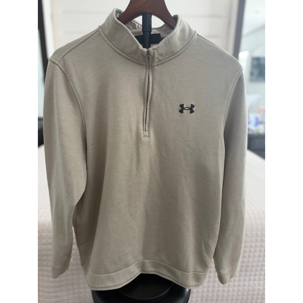Under Armour Golf ColdGear Quarter Zip Pullover Tan Khaki Mens Large Loose Fit